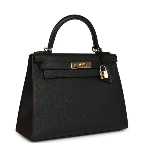 Pre-owned Hermes Kelly Sellier 28 Black Epsom Permabrass Hardware