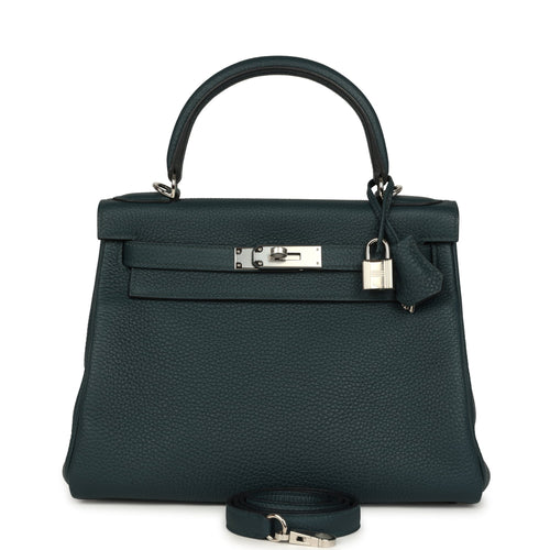 Hermes Kelly Retourne 28 Vert Cypress Clemence Palladium Hardware