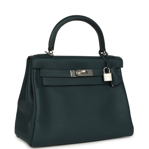 Hermes Kelly Retourne 28 Vert Cypress Clemence Palladium Hardware