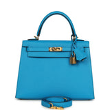 Pre-owned Hermes Kelly Sellier 25 Bleu Frida Epsom Gold Hardware - Thumbnail View 1