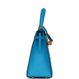 Pre-owned Hermes Kelly Sellier 25 Bleu Frida Epsom Gold Hardware - Thumbnail View 3