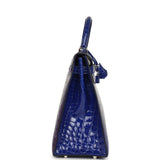 Pre-owned Hermes Kelly Sellier 32 Blue Electric Shiny Niloticus Crocodile Palladium Hardware - Thumbnail View 3