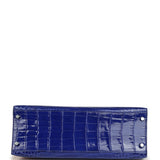 Pre-owned Hermes Kelly Sellier 32 Blue Electric Shiny Niloticus Crocodile Palladium Hardware - Thumbnail View 6