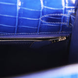 Pre-owned Hermes Kelly Sellier 32 Blue Electric Shiny Niloticus Crocodile Palladium Hardware - Thumbnail View 9