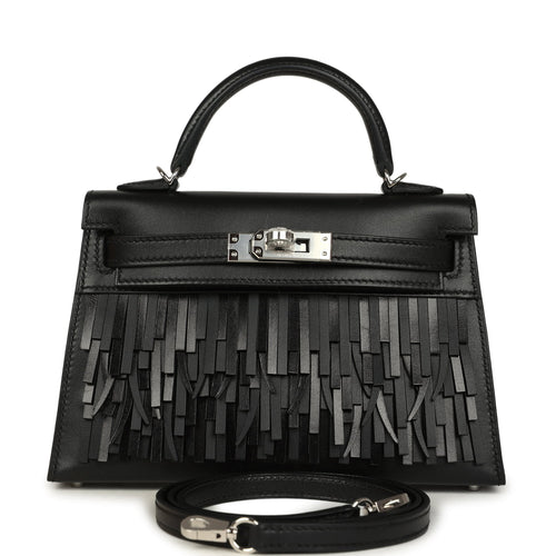 Hermes Kelly Sellier 20 "Pampilles" Black Tadelakt and Sombrero Palladium Hardware