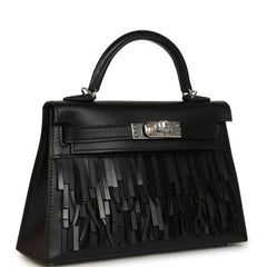Hermes Kelly Sellier 20 "Pampilles" Black Tadelakt and Sombrero Palladium Hardware