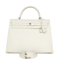 Pre-owned Hermes Kelly Sellier 35 White Epsom Palladium Hardware