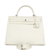 Pre-owned Hermes Kelly Sellier 35 White Epsom Palladium Hardware - Thumbnail View 1