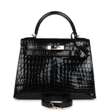 Pre-owned Hermes Kelly Sellier 28 Black Shiny Niloticus Crocodile Palladium Hardware - Thumbnail View 1