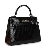 Pre-owned Hermes Kelly Sellier 28 Black Shiny Niloticus Crocodile Palladium Hardware - Thumbnail View 2