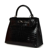 Pre-owned Hermes Kelly Sellier 28 Black Shiny Niloticus Crocodile Palladium Hardware - Thumbnail View 5