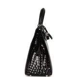 Pre-owned Hermes Kelly Sellier 28 Black Shiny Niloticus Crocodile Palladium Hardware - Thumbnail View 3