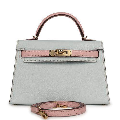 Pre-owned Hermes Special Order (HSS) Kelly Sellier 20 Bleu Brume, Rose Sakura Chevre Permabrass Hardware
