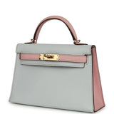 Pre-owned Hermes Special Order (HSS) Kelly Sellier 20 Bleu Brume, Rose Sakura Chevre Permabrass Hardware - Thumbnail View 5