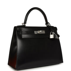 Hermes Kelly Sellier 28 Black Box Palladium Hardware