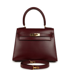 Vintage Hermes Kelly Sellier 20 Rouge H Box Gold Hardware