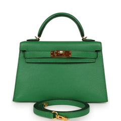 Pre-owned Hermes Kelly Sellier 20 Bambou Chevre Mysore Gold Hardware