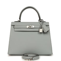 Hermes Kelly Sellier 25 Bleu Glacier Epsom Palladium Hardware