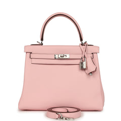 Hermes Kelly Retourne 25 Rose Sakura Swift Palladium Hardware