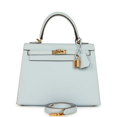 Hermes Kelly Sellier 25 Bleu Brume Epsom Gold Hardware
