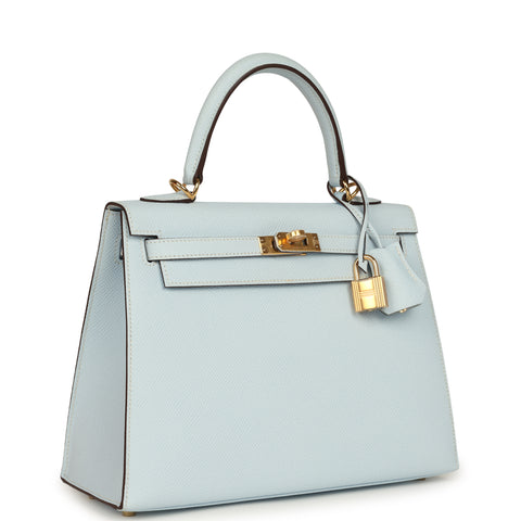Hermes Kelly Sellier 25 Bleu Brume Epsom Gold Hardware