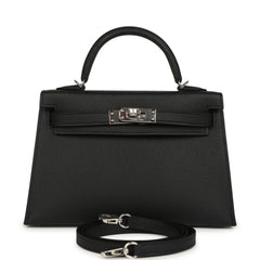 Hermes Kelly Sellier 20 Black Epsom Palladium Hardware