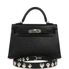Hermes "Clou De Coeur" Kelly Sellier 20 Black Chevre Chamkila Palladium Hardware