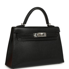 Hermes "Clou De Coeur" Kelly Sellier 20 Black Chevre Chamkila Palladium Hardware