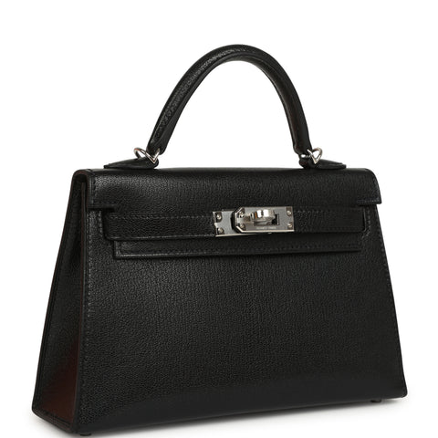 Hermes "Clou De Coeur" Kelly Sellier 20 Black Chevre Chamkila Palladium Hardware