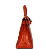 Vintage Hermes Kelly Sellier 28 Orange Shiny Porous Crocodile Gold Hardware - Thumbnail View 3