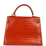 Vintage Hermes Kelly Sellier 28 Orange Shiny Porous Crocodile Gold Hardware - Thumbnail View 4