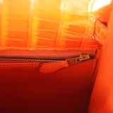 Vintage Hermes Kelly Sellier 28 Orange Shiny Porous Crocodile Gold Hardware - Thumbnail View 9