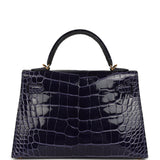 Hermes Kelly Sellier 20 Bleu Encre Shiny Alligator Gold Hardware - Thumbnail View 4