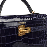 Hermes Kelly Sellier 20 Bleu Encre Shiny Alligator Gold Hardware - Thumbnail View 7