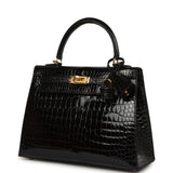 Hermes Kelly Sellier 25 Black Shiny Porosus Crocodile Gold Hardware - Thumbnail View 5