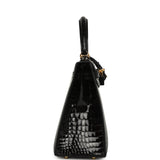 Hermes Kelly Sellier 25 Black Shiny Porosus Crocodile Gold Hardware - Thumbnail View 3