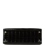 Hermes Kelly Sellier 25 Black Shiny Porosus Crocodile Gold Hardware - Thumbnail View 6