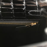 Hermes Kelly Sellier 25 Black Shiny Porosus Crocodile Gold Hardware - Thumbnail View 9