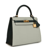 Pre-owned Hermes Special Order (HSS) Kelly Sellier 25 Gris Perle and Vert Titien Chevre Mysore Brushed Gold Hardware - Thumbnail View 2