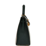 Pre-owned Hermes Special Order (HSS) Kelly Sellier 25 Gris Perle and Vert Titien Chevre Mysore Brushed Gold Hardware - Thumbnail View 3
