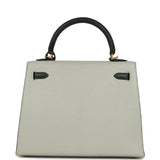 Pre-owned Hermes Special Order (HSS) Kelly Sellier 25 Gris Perle and Vert Titien Chevre Mysore Brushed Gold Hardware - Thumbnail View 4