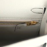 Pre-owned Hermes Special Order (HSS) Kelly Sellier 25 Gris Perle and Vert Titien Chevre Mysore Brushed Gold Hardware - Thumbnail View 9