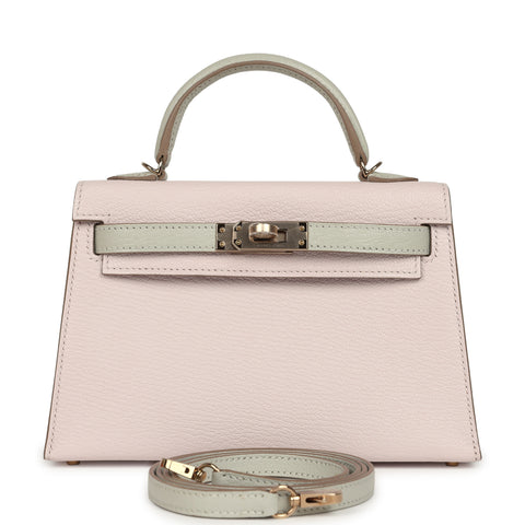 Hermes Special Order (HSS) Kelly Sellier 20 Mauve Pale and Gris Perle Chevre Mysore Permabrass Hardware