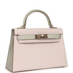 Hermes Special Order (HSS) Kelly Sellier 20 Mauve Pale and Gris Perle Chevre Mysore Permabrass Hardware