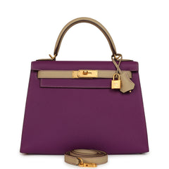 Pre-owned Hermes Special Order (HSS) Kelly Sellier 28 Anemone and Trench Togo Brushed Gold Hardware