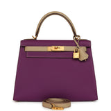 Pre-owned Hermes Special Order (HSS) Kelly Sellier 28 Anemone and Trench Togo Brushed Gold Hardware - Thumbnail View 1