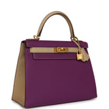 Pre-owned Hermes Special Order (HSS) Kelly Sellier 28 Anemone and Trench Togo Brushed Gold Hardware - Thumbnail View 2