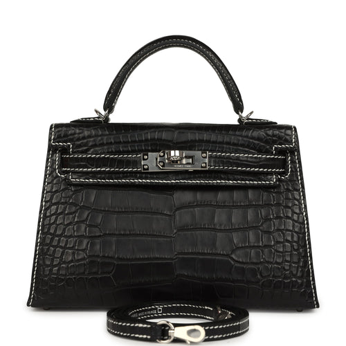 Hermes Special Order (HSS) Kelly Sellier 20 Black Matte Alligator Palladium Hardware
