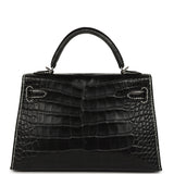 Hermes Special Order (HSS) Kelly Sellier 20 Black Matte Alligator Palladium Hardware - Thumbnail View 4