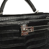 Hermes Special Order (HSS) Kelly Sellier 20 Black Matte Alligator Palladium Hardware - Thumbnail View 7